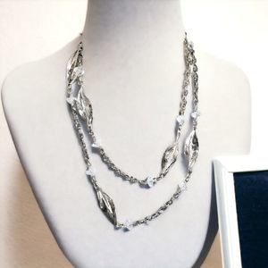 Premier Designs Necklace Silver Tone Leaves Faceted Beads Twist & Shout Jewelry